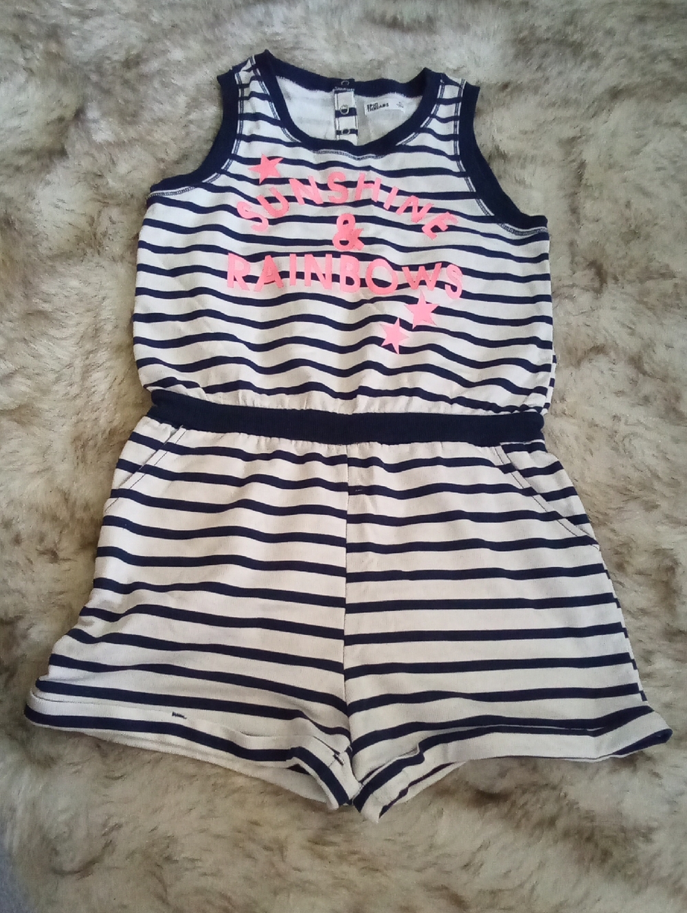 Epic Threads Navy & White Striped Tank Romper with Pink Graphic